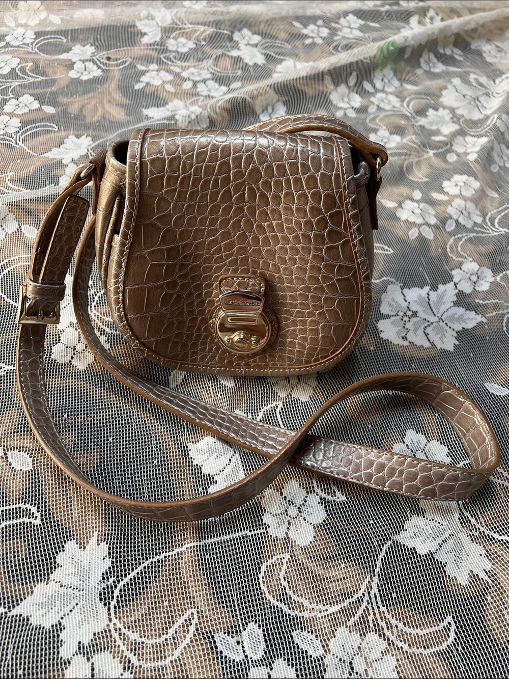Vintage Liz Claiborne crocodile-embossed saddle crossbody bag